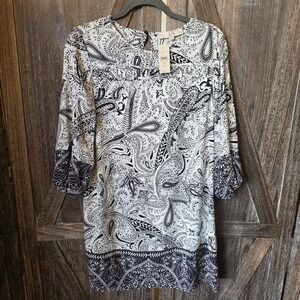 Ann Taylor LOFT‎ Dress Women's Size MP Black White Paisley Lightweight Petite